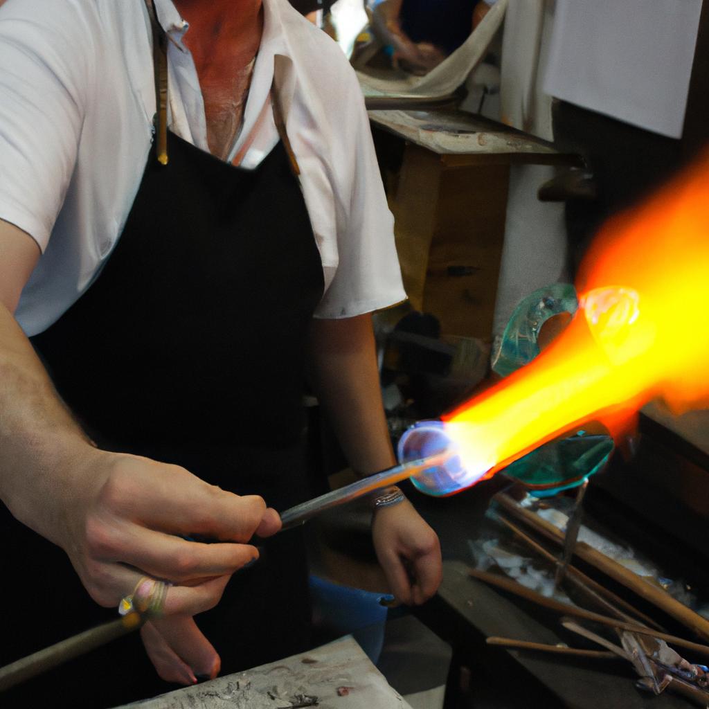 Person demonstrating ancient glassmaking techniques