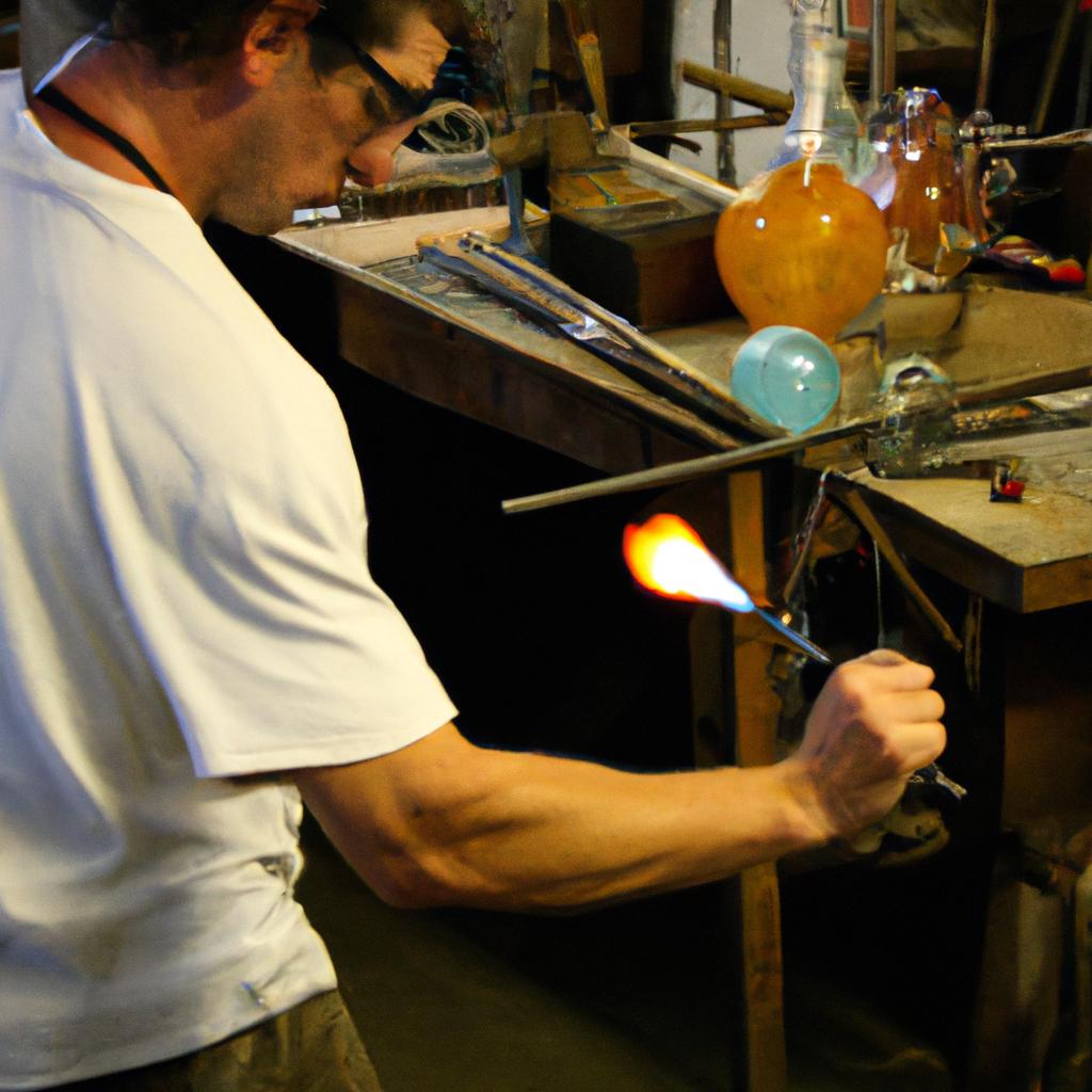 Person demonstrating blown glass techniques