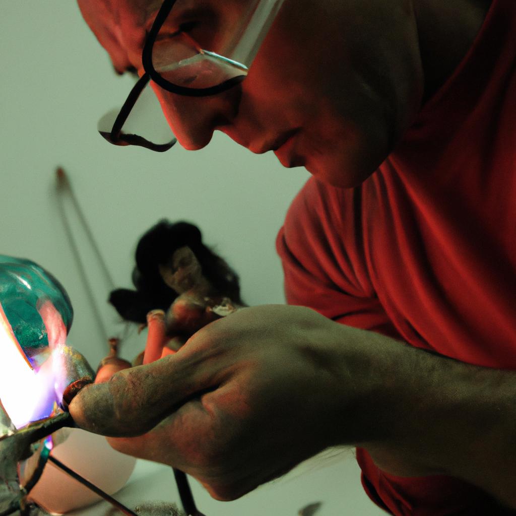 Person working with glass sculptures