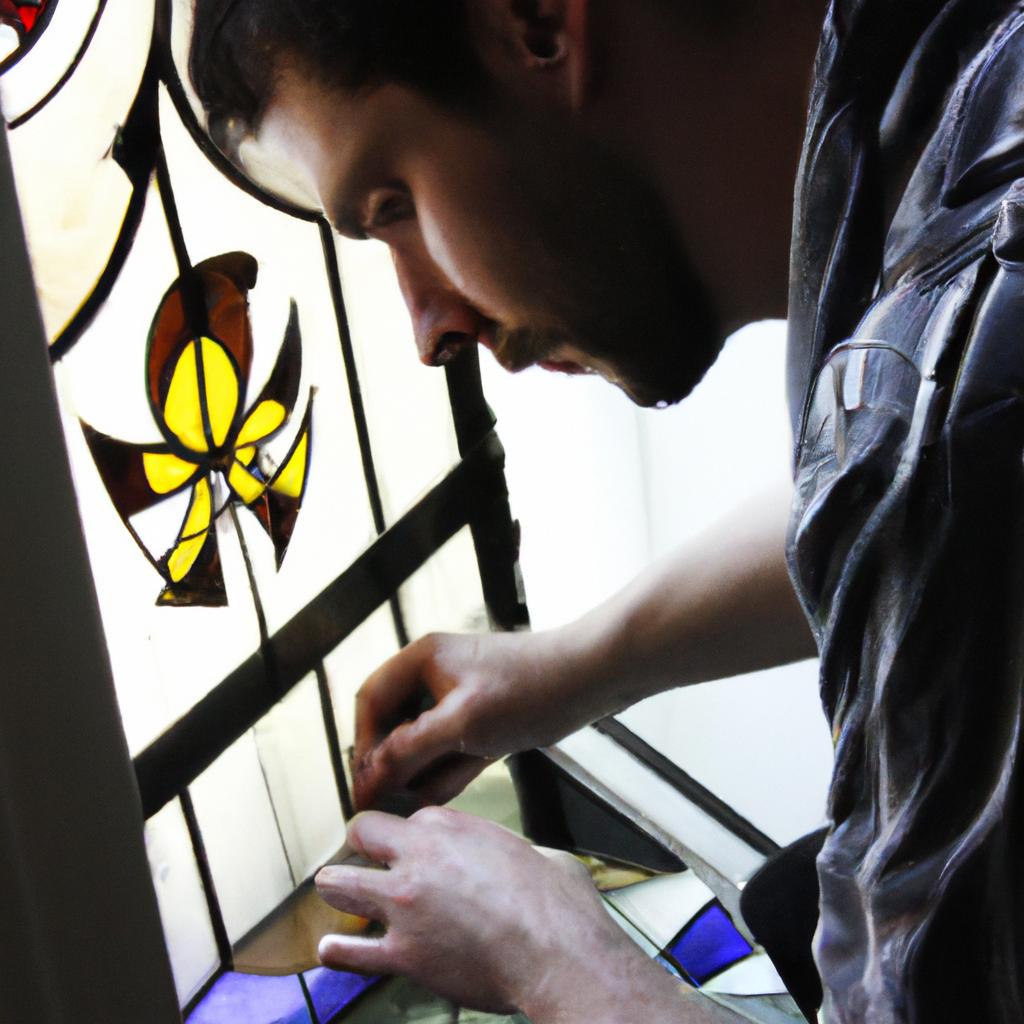 Person working with stained glass